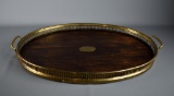 Vintage 21” Brass and Wood Oval Tray