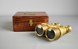 Antique Style Brass Binoculars with Wooden Case