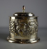 Grape Vine Motif Repousse Silver Plate Lidded Canister