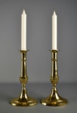 Pair of Vintage Polished Brass Candle Sticks, India, with Candles