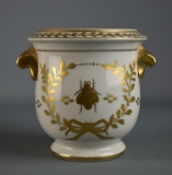 Gilt on White Ceramic Jar or Vase with Bee Design