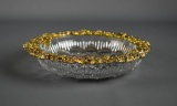 Round Glass Bowl w/ Ornate Gilt Metal Rim