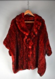 Contemporary Red & Black Rabbit Fur Ladies Shawl Cape