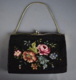 Vintage Beaded & Embroidered & Mother of Pearl Frame Evening Bag