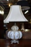 Hand Painted Victorian Melon Shaped Lamp with Nice Contemporary Neutral Shade
