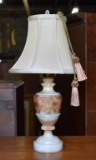 Alabaster Neoclassical Lamp with Nice Contemporary Neutral Shade