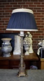 Gothic Spires Inspired Antique Hand Cast Brass Table Lamp with Custom Made Shade