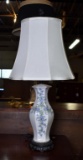 Hand Painted w/ Stippling “Blaue Blume” Floral Lamp with Nice Contemporary Neutral Shade