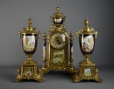 Imperial Raised Mantle Clock & Garniture Set with Two Urns, Made in Italy, Quartz Movement
