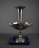 Antique Silver Plate Reticulated Comport Epergne Vase with Storage Bag