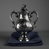 Antique Two Handled Silver Plate Lidded Urn, Marked 1856