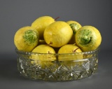 Cut Crystal 10” Bowl with 12 Glazed Ceramic Lemons
