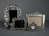 Lot of Decorative Pewter Picture Frames and a Small Quartz Clock in Pewter Frame