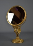 Vintage Gilt Brass Small Vanity Mirror on Stand