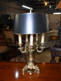 Fine Vintage French Ormolu Candelabra Table Lamp, Tole Shade