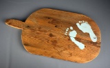 Old Southern Heart Pine Chopping Board Decorated with Child's Footprints