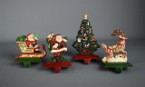Set of 4 Decorative Cold Painted Iron Mantle Christmas Stocking Hangers