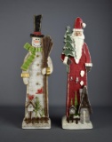 Two Carved & Painted Wooden Christmas 20” Tall Figures: Santa and Snowman