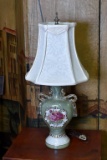 Vintage Porcelain Rose Table Lamp with Nice Contemporary Neutral Shade