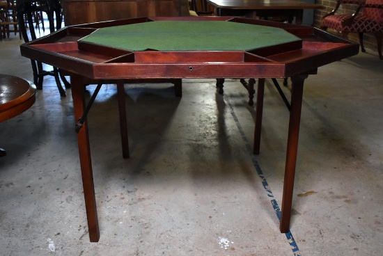 Early 20th C. Octagonal Folding Poker / Game Table with Green Felt Center