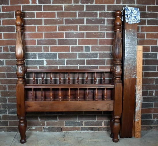 Antique Turned and Carved Walnut Full Bed Frame