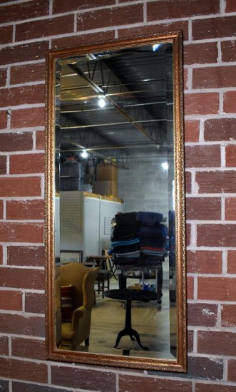 Vintage Gilded Wood Beveled Glass Rectangular Wall Mirror