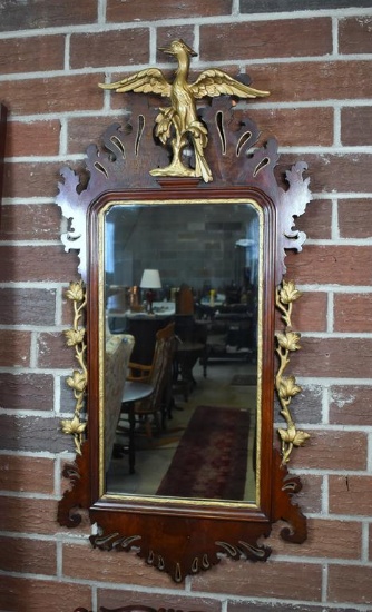 Antique Chippendale Period Gold Eagle Crest Wall Mirror