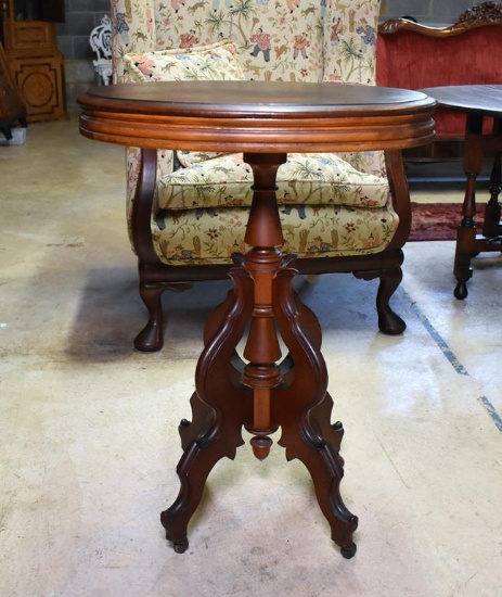 19th C. Oval Walnut Side Table with Caster Feet