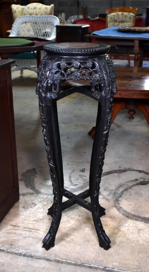 Antique 19th C. Chinese Hand Carved Rosewood Marble Top Stand