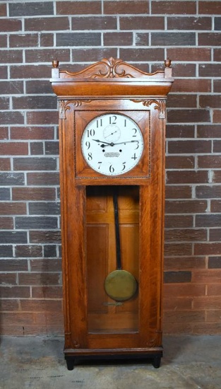 Late 19th C. “The American Watchmans Time Detector Co.” Clock, Oak Case