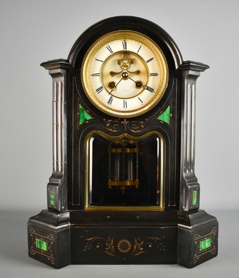 Fine Victorian Harrison & Son French Black Marble Clock, Mercury Pendulum, 8-Day