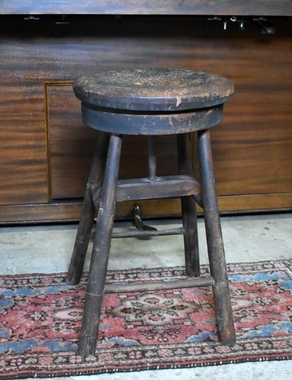 Antique Wooden Piano Stool, Swivel Top