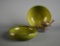 Pair of Green Earthenware Bowls & Metal Bird Motif Stand