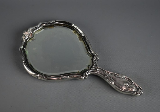Antique Art Nouveau Sterling Silver Frame Hand Mirror