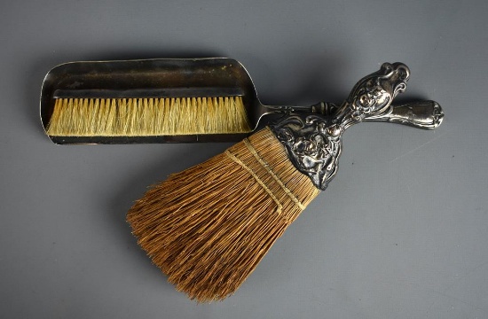 Antique Sterling Silver Handled Crumb Brush & Pan Set