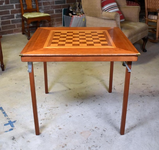 Nice Vintage Folding Game Table with Inlaid Chess / Checkerboard
