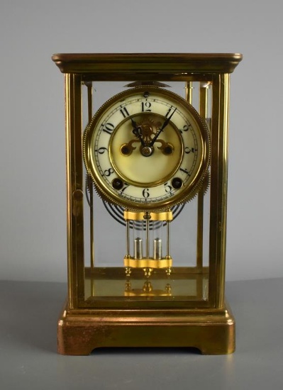 Antique New Haven Mercury Pendulum Brass & Crystal Shelf Clock