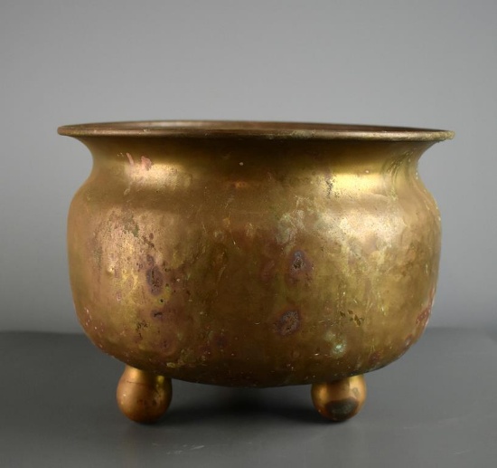 Antique Hammered Brass Footed Spittoon