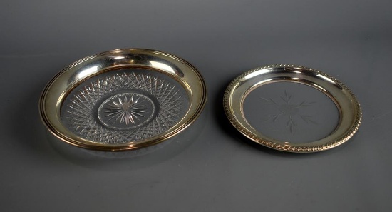 Two Sterling Silver Rimmed Glass Dishes