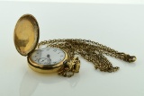 Antique Longines Hunter Case Pocket Watch w/ Chain, Phil. Gold Filled Case