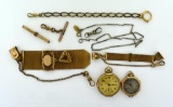 Lot of Antique Gold Filled Small Pocket Watches, Chains, Etc.