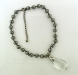 Elegant 16” Faux Silver Pearls & Crystal Drop Pendant 16” Necklace