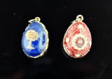 Lot of Two Enameled Egg Charm Pendants