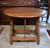 Antique Oak Oval Drop Leaf Side Table, Turned Legs