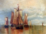 Old Oil Painting on Board, Sailing Ships, Framed