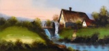 Reverse Painted on Glass, Water Mill, Framed