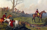 Antique Fox Hunting Scene Plate Lithograph, Framed