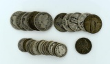 Lot of Circulated Silver US Coins: 11 Quarters, 19 Dimes, 1945P Nickel