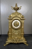 Antique French Shelf Clock, Ornate Brass Case