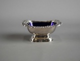 English Silver Plate Salt Cellar w/ Cobalt Blue Glass Insert